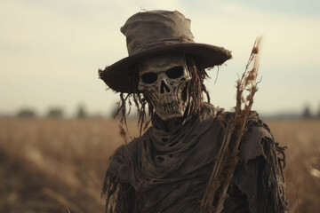 Fototapeta premium Sinister scarecrow in barren field
