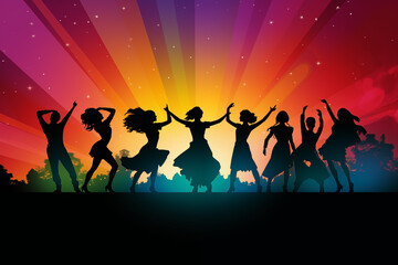 Fototapeta premium Dancers Silhouette Joyful Rhythm, Vector. generative AI