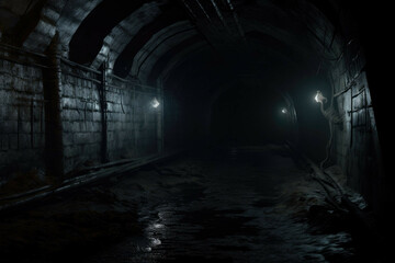 Naklejka premium Abandoned tunnel with eerie shadows and strange noises.