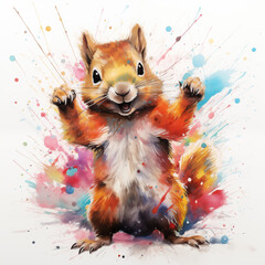 Watercolored baby squirrel dancing in 80s neonstyle - obrazy, fototapety, plakaty