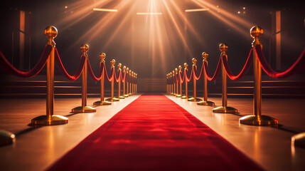 Red carpet staircase with smoke and spotlights, holiday awards ceremony event