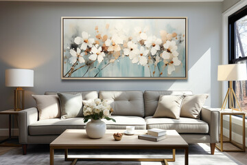 Enrich your living space by adorning it with a simple frame that hosts a mesmerizing nature painting, offering a visual retreat and a connection to the natural world.