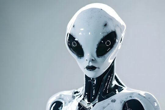 Alien android, futuristic robot, articial ufo humanoid cyborg