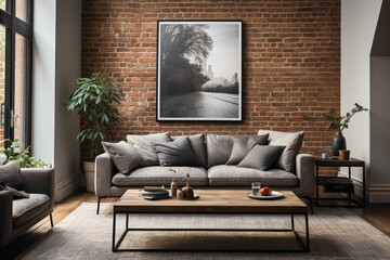 Envision a modern interior featuring a simple brick wall adorned in cool, muted hues. Experience the understated sophistication that this unassuming backdrop brings to the space.