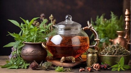 teapot and cup of tea on table