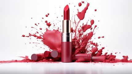 Obraz na płótnie Canvas Beauty cosmetics product red organic plant based lipstick. Concept of natural organic colorant pigment in makeup cosmetics industry. Beet and hibiscus lipstick vegan makeup