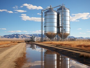 Obraz premium Modern silos for storing grain harvest. Agriculture concept.