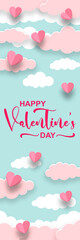 Pink sky background. Valentine's day concept. Vector illustration, banner.