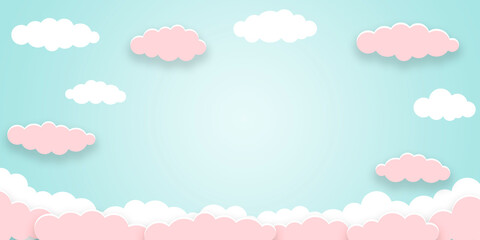 Pink sky background. Valentine's day concept. Vector illustration, banner. Copy space.