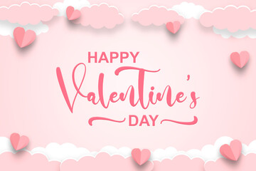 Pink sky background. Valentine's day concept. Vector illustration, banner.