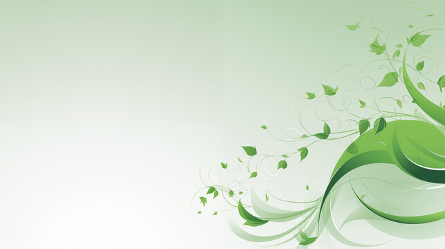 A green background with flowers and leaves. copy space