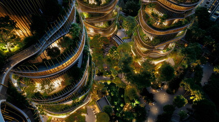 Fototapeta premium An interconnected complex of environmentally friendly skyscrapers that form a sustainable urban hamlet, pooling resources and generating a feeling of community, accuracy