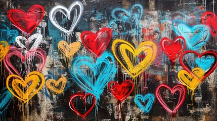 Foto op Plexiglas Generative AI, Colorful hearts as graffiti love symbol on the wall, street art. Melted paint.   © DELstudio