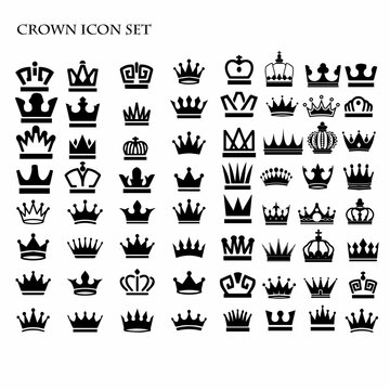 Vector Black crown icon set. editable