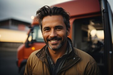 Portrait of happy truck driver looking at camera.

