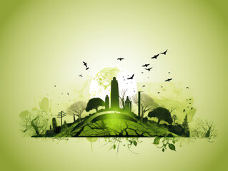 abstraction city with green plants, earth day, ecology, environmental protection