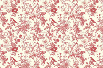 Toile pattern tapestry. Background image. Created with Generative AI technology