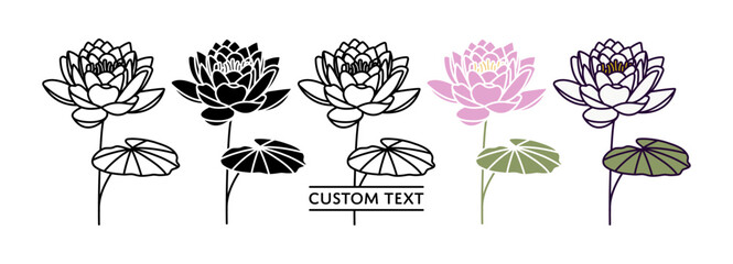 Water Lily Split Name Frame July Birth Month Flower Outline Silhouette