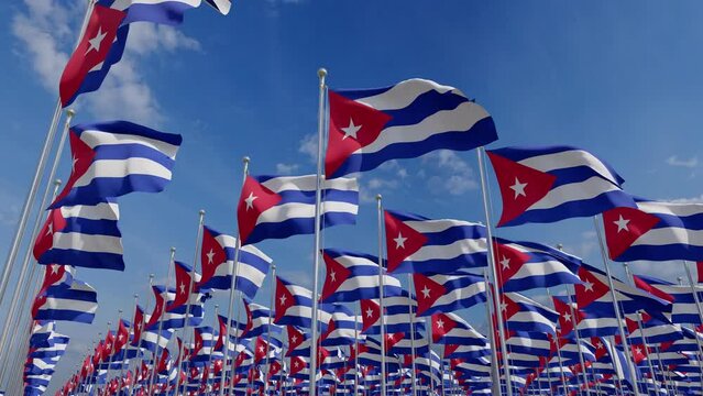 Cuban flag flying in the wind on a backdrop of blue sky. 3D Realistic waving Flags of Cuba.
Flags blowing in the wind. High resolution digital render of flags. National flag fly in the wind.