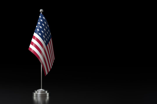 Small National Flag of the United States on a Black Background. 3d Rendering