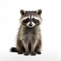 Cute Raccoon isolated on a white background. 