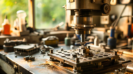 Precision Machinery: Close-Up of Industrial Tools and Equipment in a Manufacturing Plant