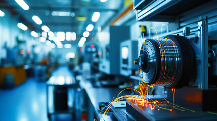 Fototapeta na wymiar Industrial Manufacturing: Precision Metal Cutting and Machinery in a Modern Factory