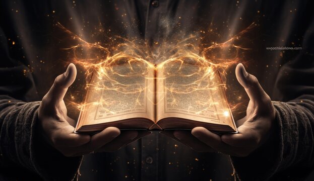 The book was open, emitting a golden light. Generate AI image