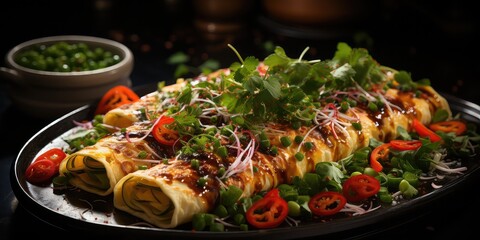 Ros Omelet Delight: Vietnamese Omelette Elegance. A Culinary Symphony of Fluffy Goodness Captured in a Visual Feast 