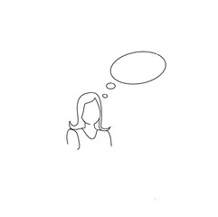woman with speech bubble , thinking cartoon style