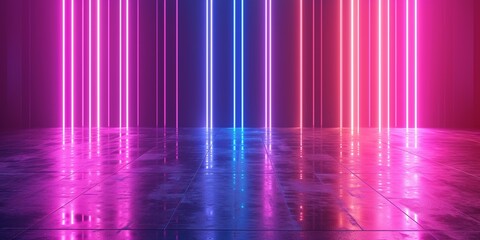 Abstract minimal background, glowing lines going up, arrow, cyber, chart, pink blue neon lights, ultraviolet spectrum, laser show, with copy space. - obrazy, fototapety, plakaty