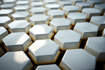 3d rendering of abstract metallic background with hexagons in empty space