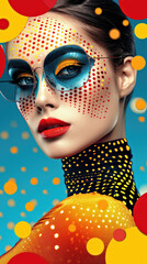 Pop art portrait of a woman: Simple pixels and dots, modern flat collage. Stylish model with...