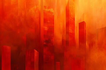 Abstract urban skyline with fiery red mist, evoking mystery in a futuristic cityscape