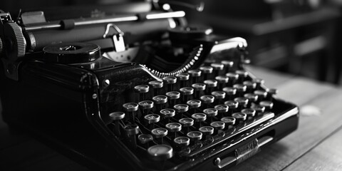 An old typewriter captured in a black and white photograph. Perfect for adding a touch of nostalgia to any project or design - obrazy, fototapety, plakaty