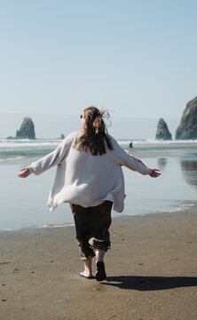 Young Woman at Canon Beach Oregon