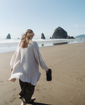Young Woman at Canon Beach Oregon