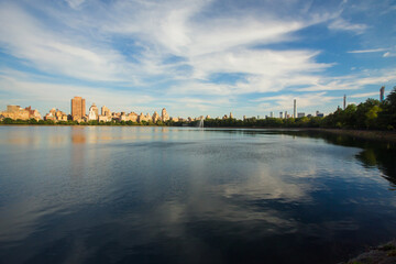 View to the city of New York from Central Park.