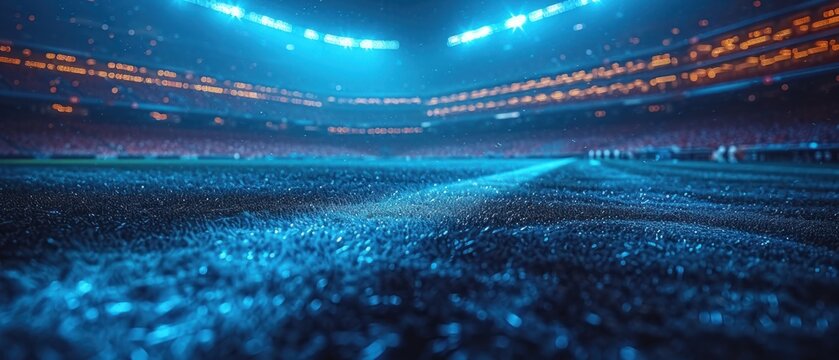  A Stadium Filled With Lots Of Blue Lights And Lots Of People Standing On The Side Of The Field In Front Of A Crowd Of People Standing On The Sidelines.