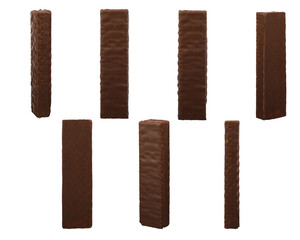 Set of Different Angle Chocolate Wafer Bars, top view, isolated on transparent background, png isolated.