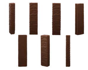Set of Different Angle Chocolate Wafer Bars, top view, isolated on transparent background, png isolated.