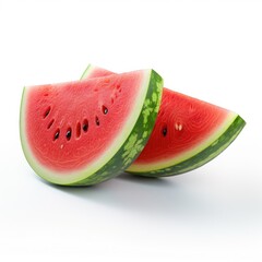 Fresh watermelon slices isolated on white background, fresh and juicy summer fruit