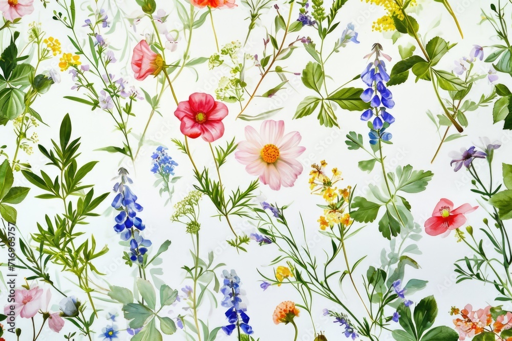 Poster a bunch of flowers displayed on a wall. this image can be used as a decorative element or to symboli