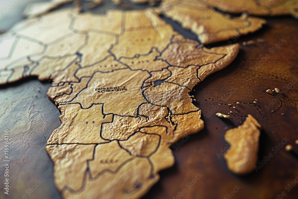 Poster close-up view of a map of africa placed on a table. perfect for educational materials or travel-rela