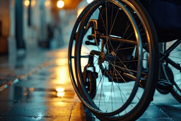 A person in a wheelchair navigating a sidewalk. Suitable for disability awareness and inclusive design concepts