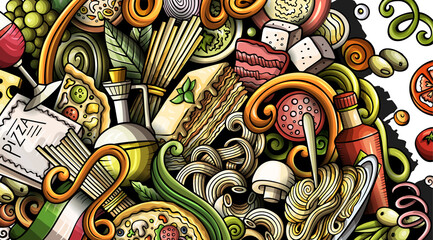 Italian food cartoon banner illustration © balabolka