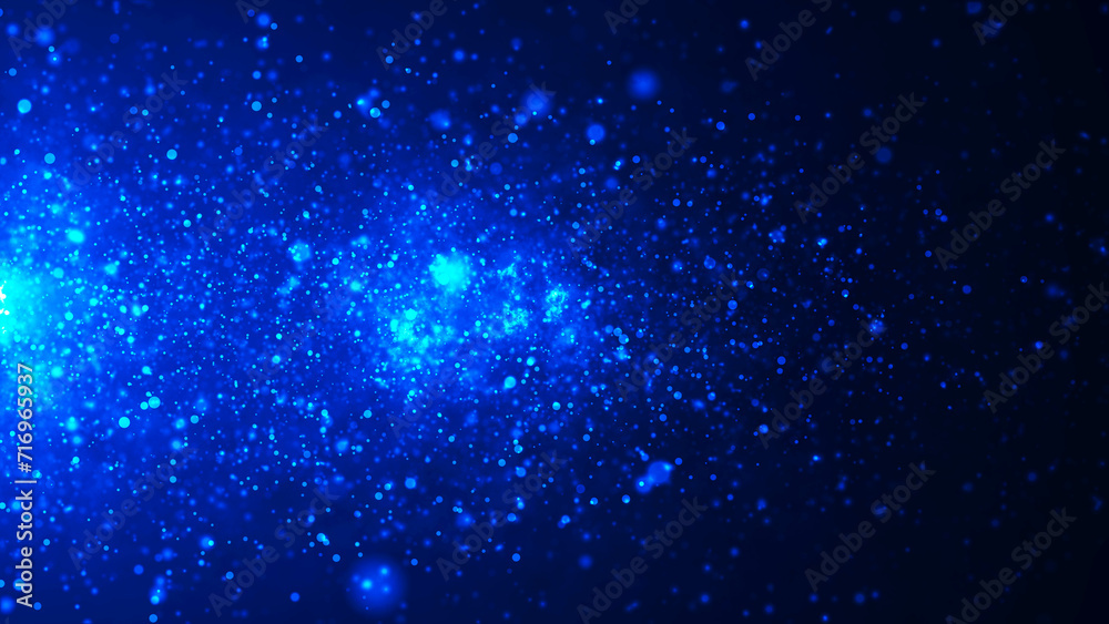 Poster a dynamic wave of luminous particles flying horizontally. sparkling bright particles fly in space. s