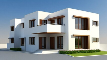 3d house model of white and grey modern minimal background. Real estate concept.