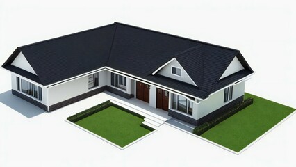 3d house model of white and grey modern minimal background. Real estate concept.