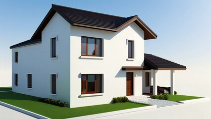 3d house model of white and grey modern minimal background. Real estate concept.